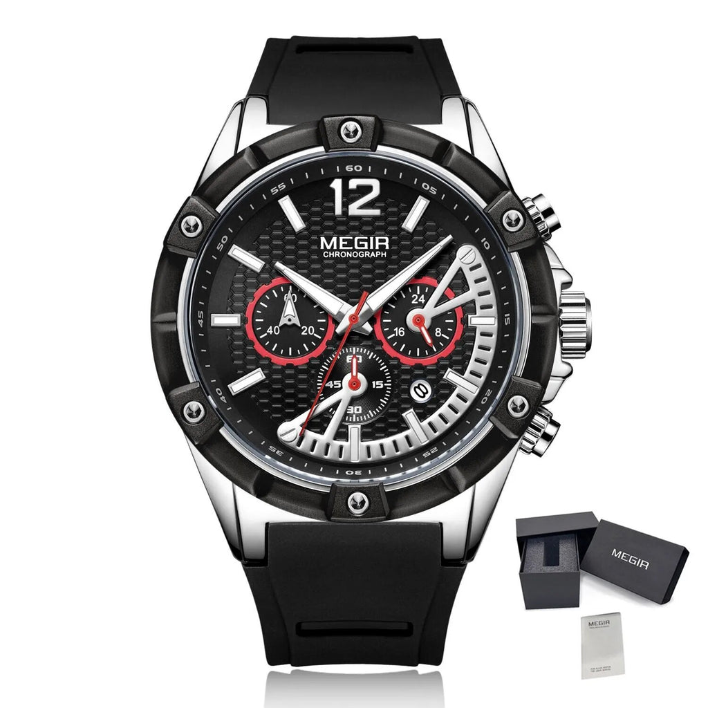 MEGIR Fashion Mens Watches Top Brand Luxury Silicone Sport Military Watch Chronograph Date Waterproof Wristwatch Male Clock 2083