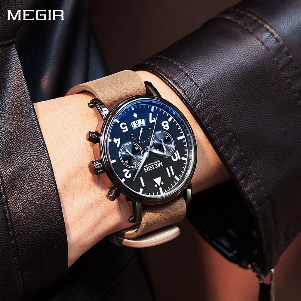 MEGIR Fashion Mens Watches Leather Military