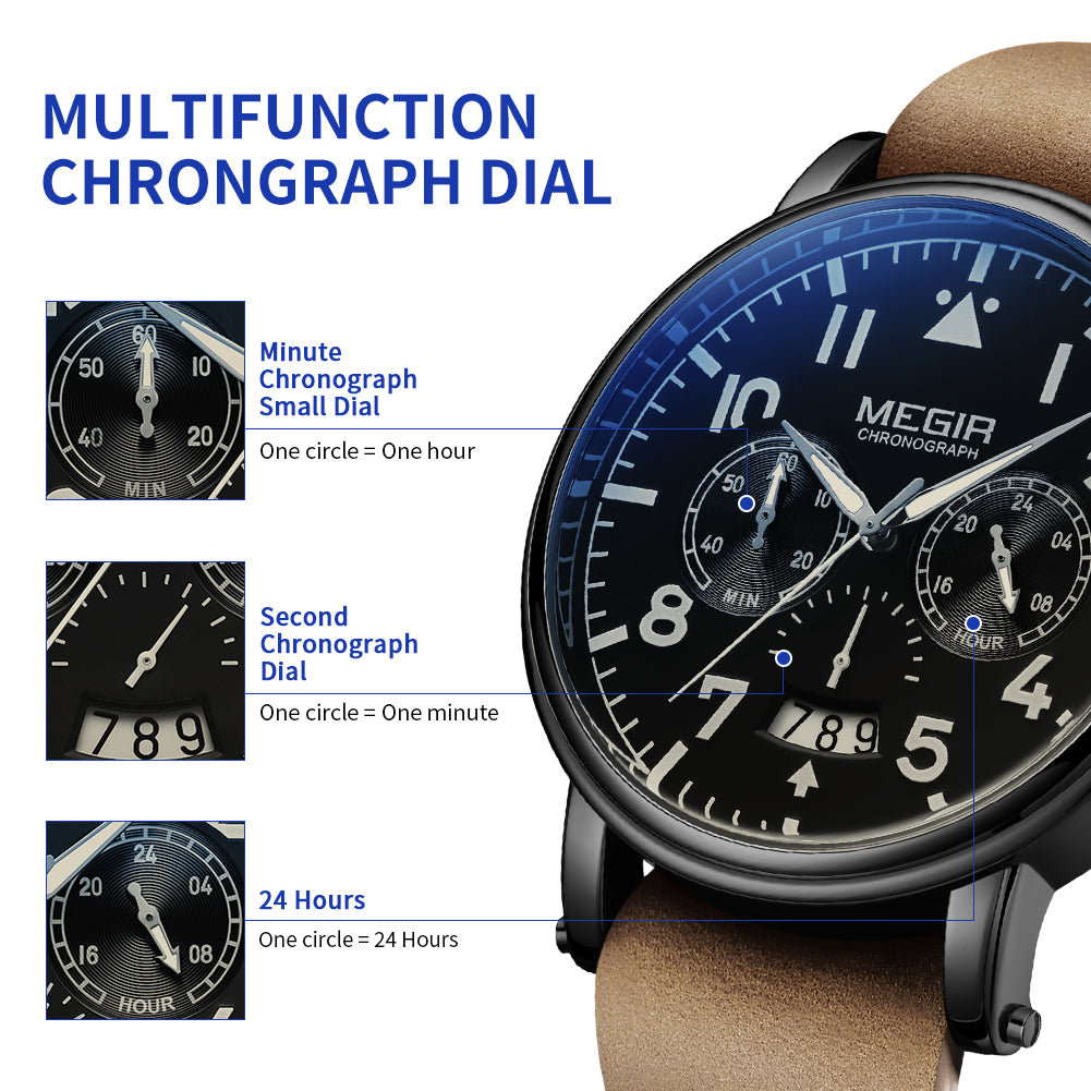 MEGIR Fashion Mens Watches Leather Military