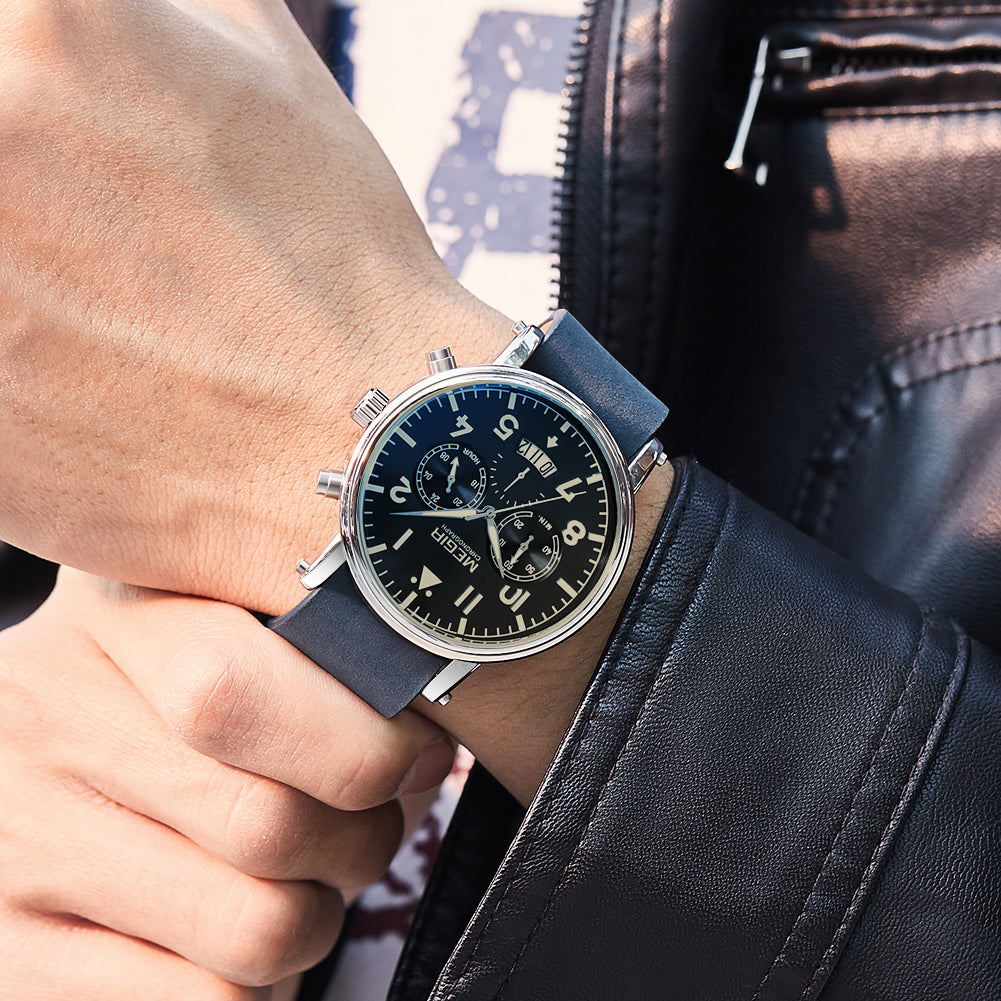 MEGIR Fashion Mens Watches Leather Military