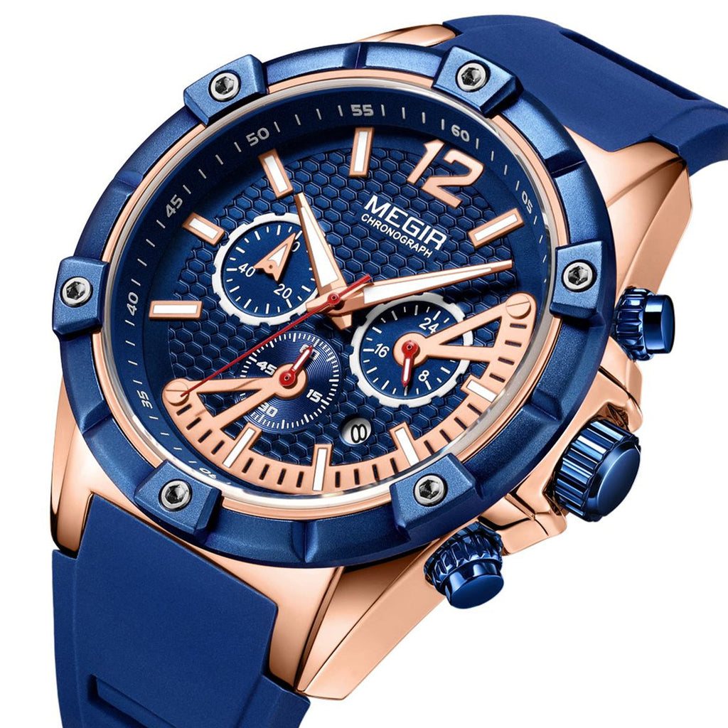 MEGIR Fashion Mens Watches Top Brand Luxury Silicone Sport Military Watch Chronograph Date Waterproof Wristwatch Male Clock 2083
