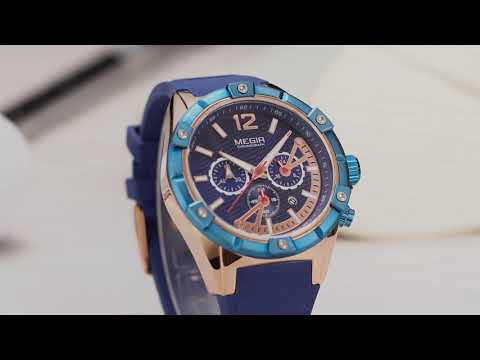 MEGIR Fashion Mens Watches Top Brand Luxury Silicone Sport Military Watch Chronograph Date Waterproof Wristwatch Male Clock 2083